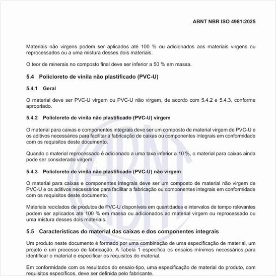 Quais são as características dos materiais das caixas e dos componentes integrais?