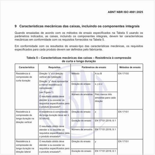 Quais as características mecânicas das caixas, incluindo os componentes integrais?