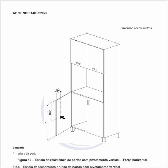Como realizar o ensaio de resistência de portas com pivotamento vertical com força horizontal?