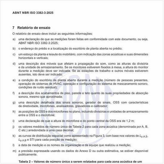 Quais são os valores de número único a serem relatados para cada zona acústica de um escritório de planta aberta?