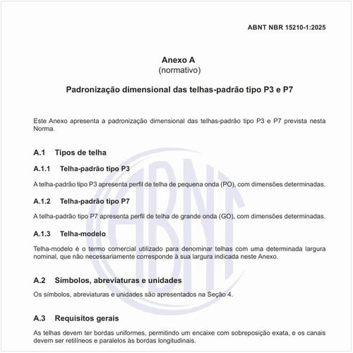 Como deve ser realizada a padronização dimensional das telhas-padrão tipo P3 e P7?