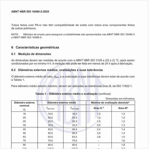 Qual deve ser o diâmetro externo médio e ovalização?