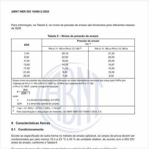 Quais são os níveis de pressão de ensaio?