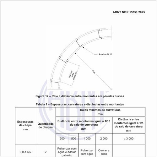 Quais são as espessuras, curvaturas e distâncias entre montantes?