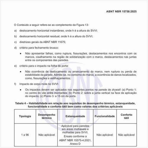 Qual é a habitabilidade em relação aos requisitos de desempenho térmico, estanqueidade, funcionalidade e conforto tátil bem como valores dos critérios aplicáveis?