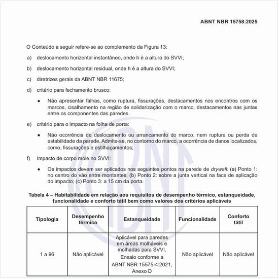 Qual é a habitabilidade em relação aos requisitos de desempenho térmico, estanqueidade, funcionalidade e conforto tátil bem como valores dos critérios aplicáveis?