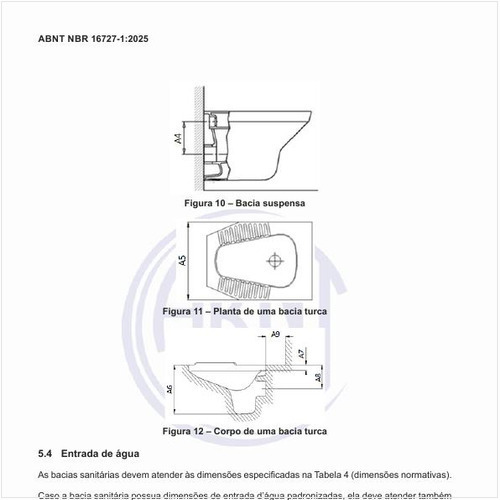 Para a entrada d’água, quais são as dimensões normativas?