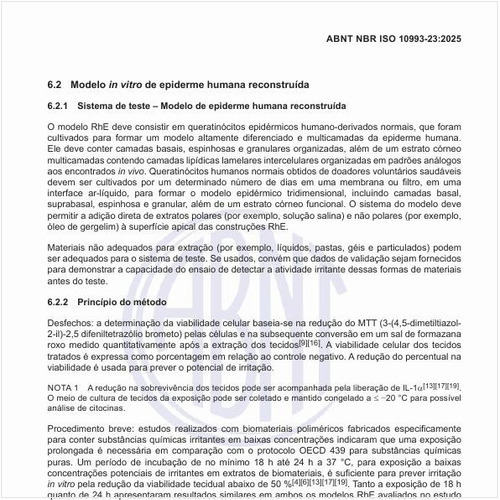 Qual é o sistema de teste no modelo de epiderme humana reconstruída?