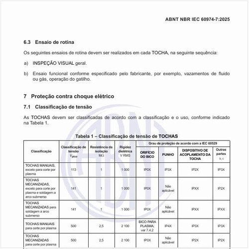 Qual é a classificação de tensão das tochas?