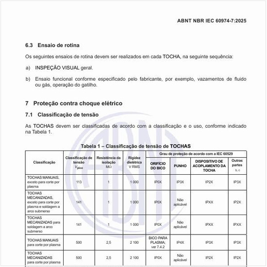 Qual é a classificação de tensão das tochas?