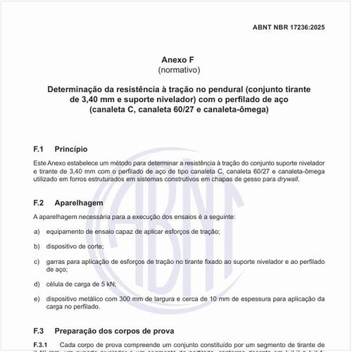 Como determinar a resistência à tração no pendural (conjunto tirante de 3,40 mm e suporte nivelador) com o perfilado de aço (canaleta C, canaleta 60/27 e canaleta-ômega)?