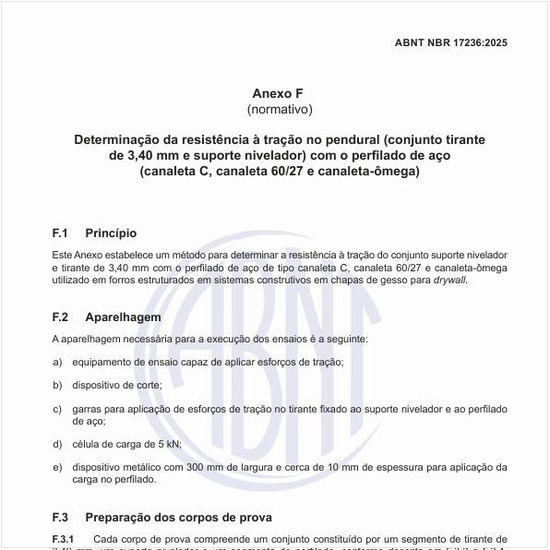 Como determinar a resistência à tração no pendural (conjunto tirante de 3,40 mm e suporte nivelador) com o perfilado de aço (canaleta C, canaleta 60/27 e canaleta-ômega)?