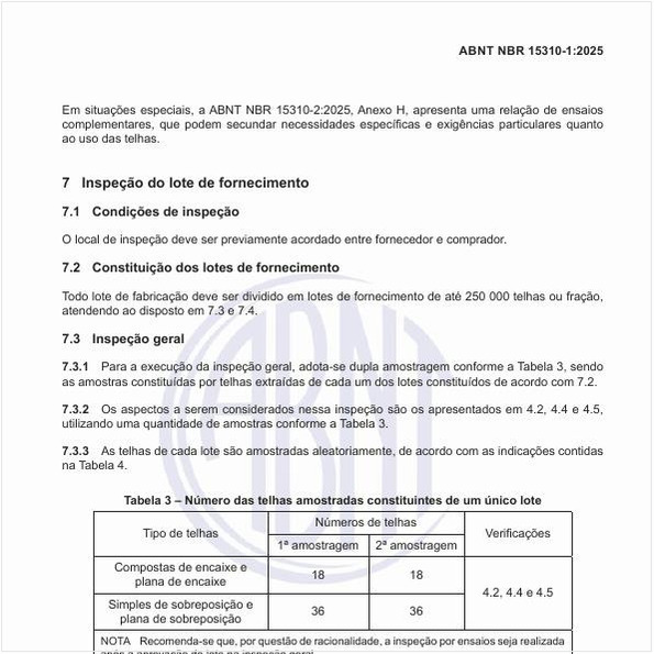 Qual deve ser o número das telhas amostradas constituintes de um único