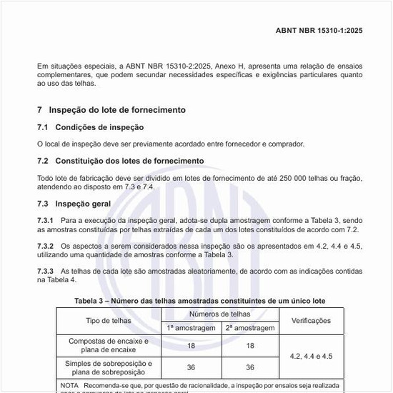 Qual deve ser o número das telhas amostradas constituintes de um único lote?