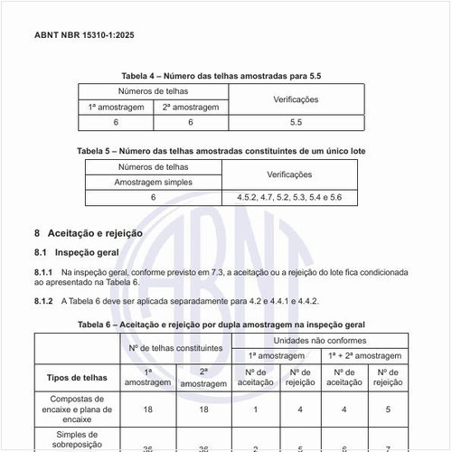 Qual deve ser a aceitação e rejeição por dupla amostragem na inspeção geral?