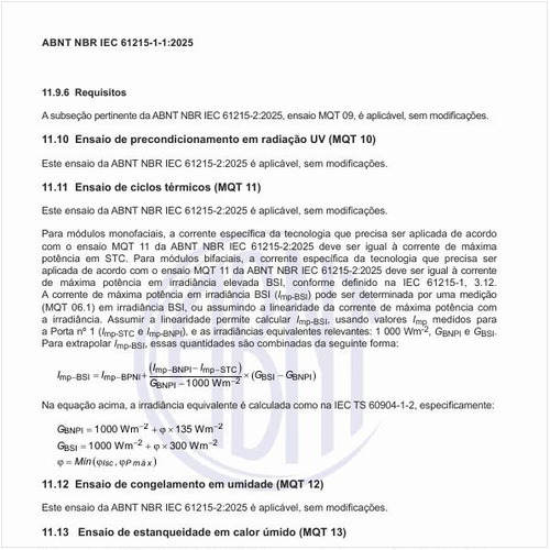 Qual é o ensaio de ciclos térmicos (MQT 11)?