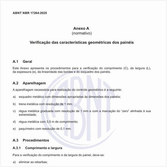 Como fazer a verificação das características geométricas dos painéis?