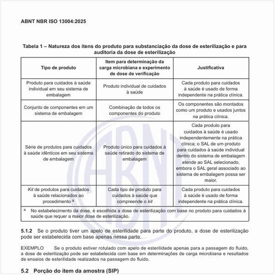 Qual é a natureza dos itens do produto para substanciação da dose de esterilização e para auditoria da dose de esterilização?