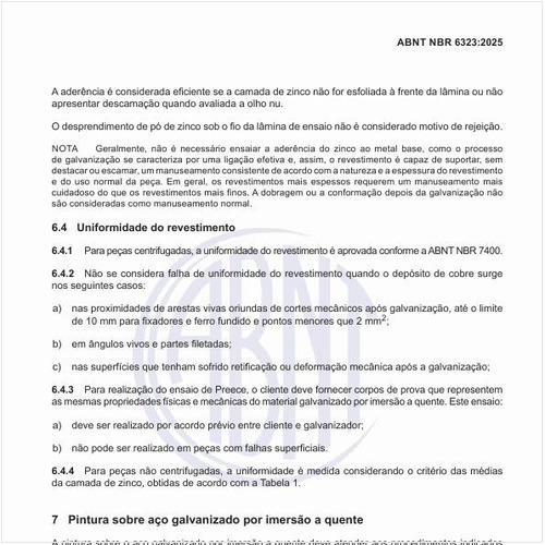 Como deve ser aprovada a uniformidade do revestimento?