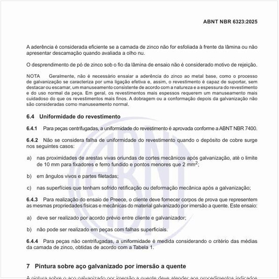 Como deve ser aprovada a uniformidade do revestimento?