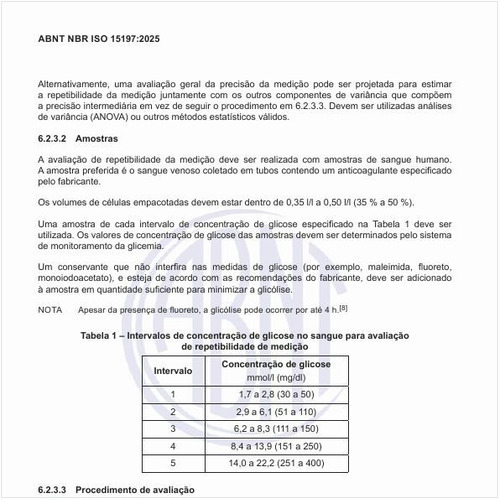 Quais são os intervalos de concentração de glicose no sangue para avaliação de repetibilidade de medição?