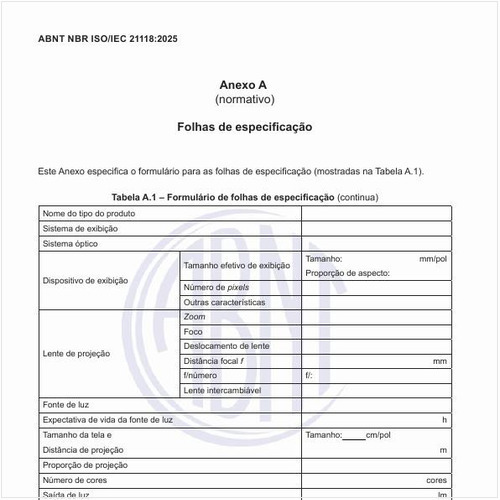 Como deve ser o formulário de folhas de especificação?