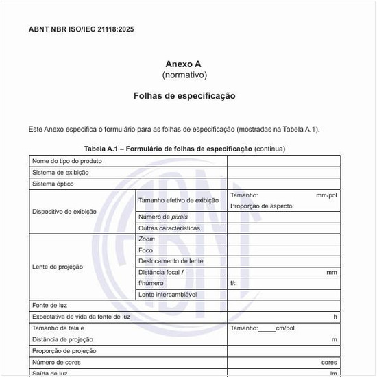 Como deve ser o formulário de folhas de especificação?