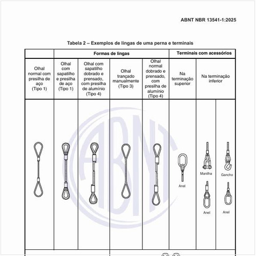 Quais são os exemplos de lingas de uma perna e terminais?