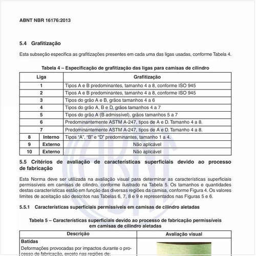 Como deve ser a especificação de grafitização das ligas para camisas de cilindro?