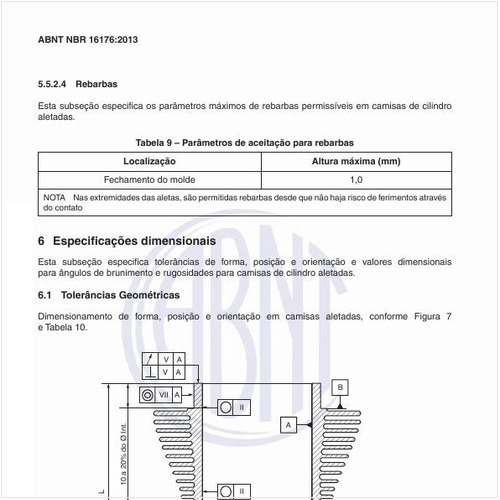 Como é o desenho representativo das especificações dimensionais de uma camisa de cilindro aletada?