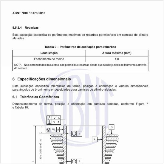 Como é o desenho representativo das especificações dimensionais de uma camisa de cilindro aletada?