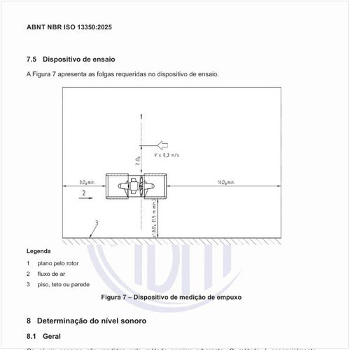 Como deve ser o dispositivo de medição de empuxo?