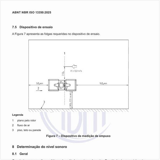 Como deve ser o dispositivo de medição de empuxo?