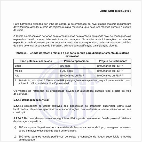 Qual é o período de retorno mínimo a ser considerado para dimensionamento do sistema?