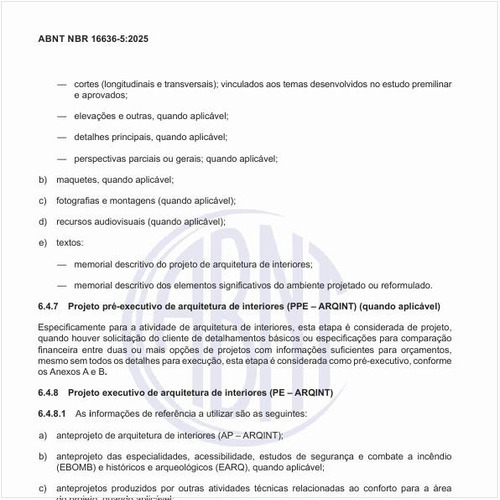 Quais são as referências para o projeto executivo de arquitetura de interiores (PE – ARQINT)?