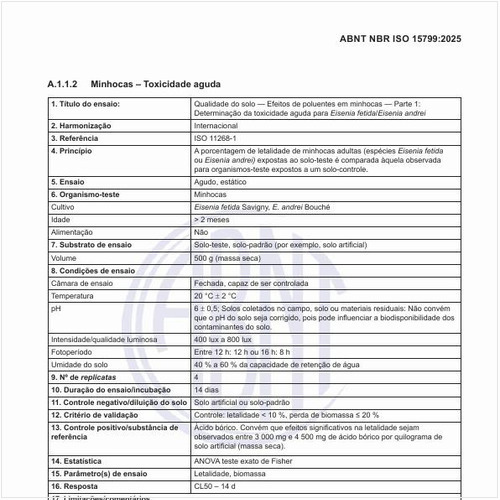 O que são as minhocas para a toxicidade aguda?