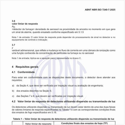 Qual o valor limiar de resposta de detectores utilizando dispersão ou transmissão de luz?