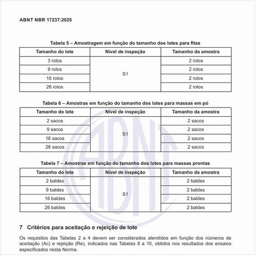 Quais são os critérios para aceitação e rejeição de lote?