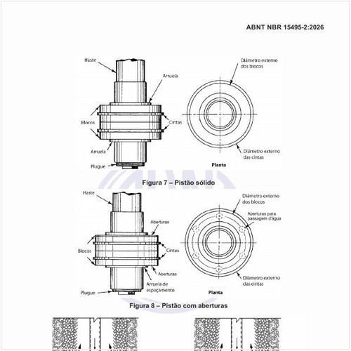 Como são os exemplos de diferentes configurações de pistões com flanges?
