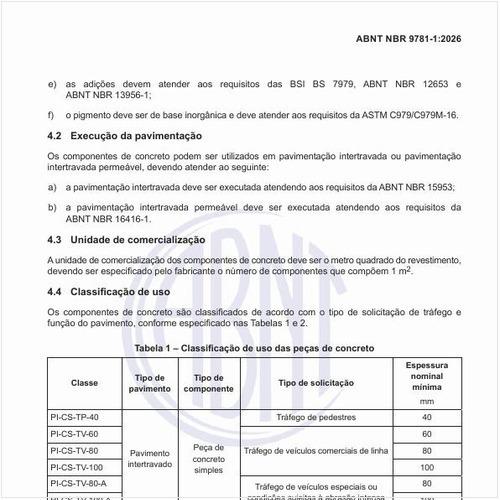 Qual é a classificação de uso das peças de concreto?