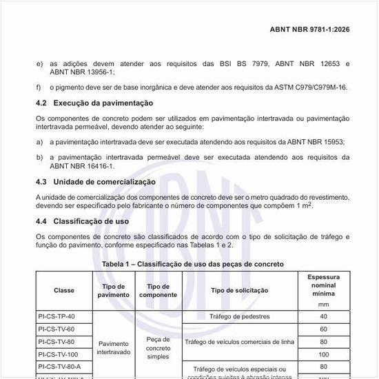Qual é a classificação de uso das peças de concreto?