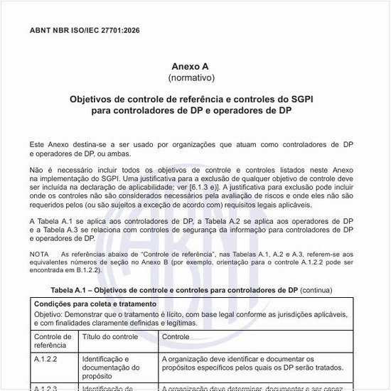 Quais são os objetivos de controle e controles para controladores de DP?