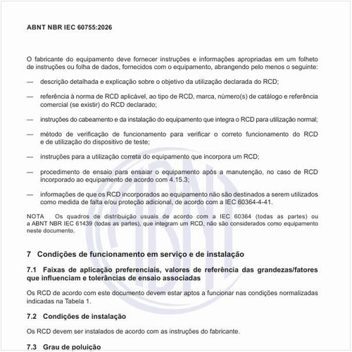 Quais são as condições de funcionamento em serviço e de instalação?