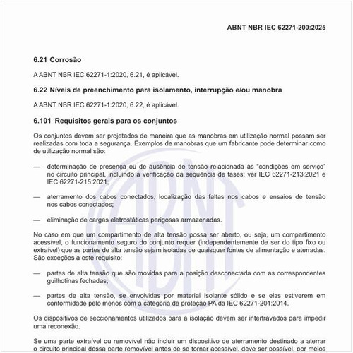 Quais são os requisitos gerais para os conjuntos?