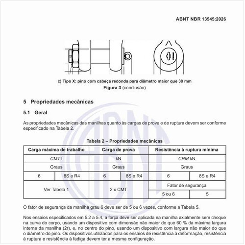 Quais são as propriedades mecânicas das manilhas quanto às cargas de prova e de ruptura?