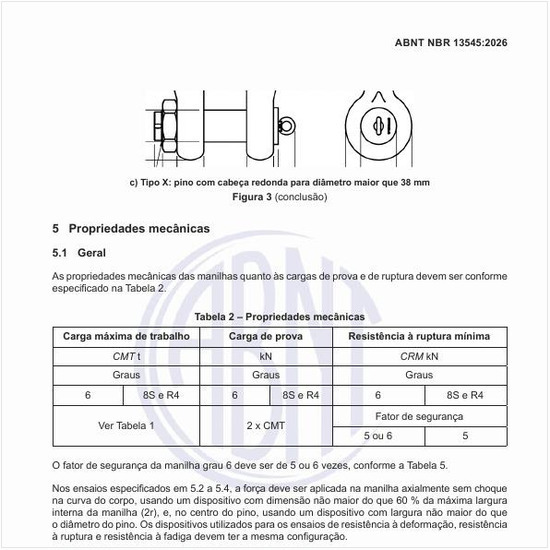 Quais são as propriedades mecânicas das manilhas quanto às cargas de prova e de ruptura?