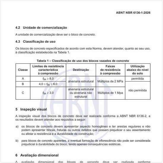 Qual a classificação de uso dos blocos vazados de concreto?
