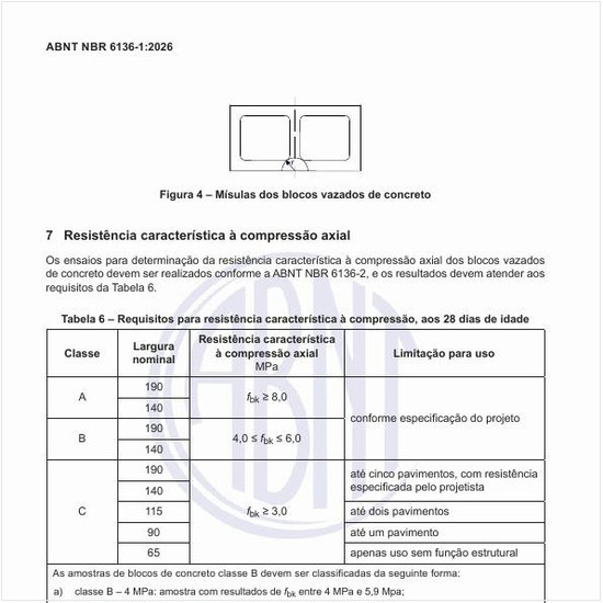 Quais são os requisitos para resistência característica à compressão, aos 28 dias de idade?
