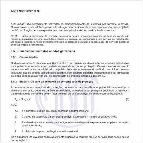 Como deve ser feito o dimensionamento dos anodos galvânicos?