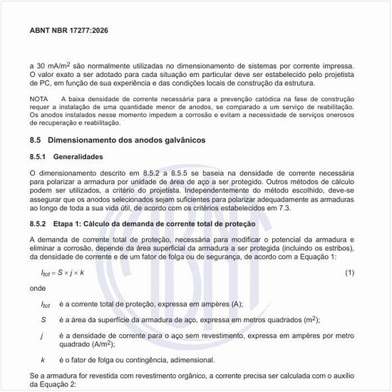 Como deve ser feito o dimensionamento dos anodos galvânicos?